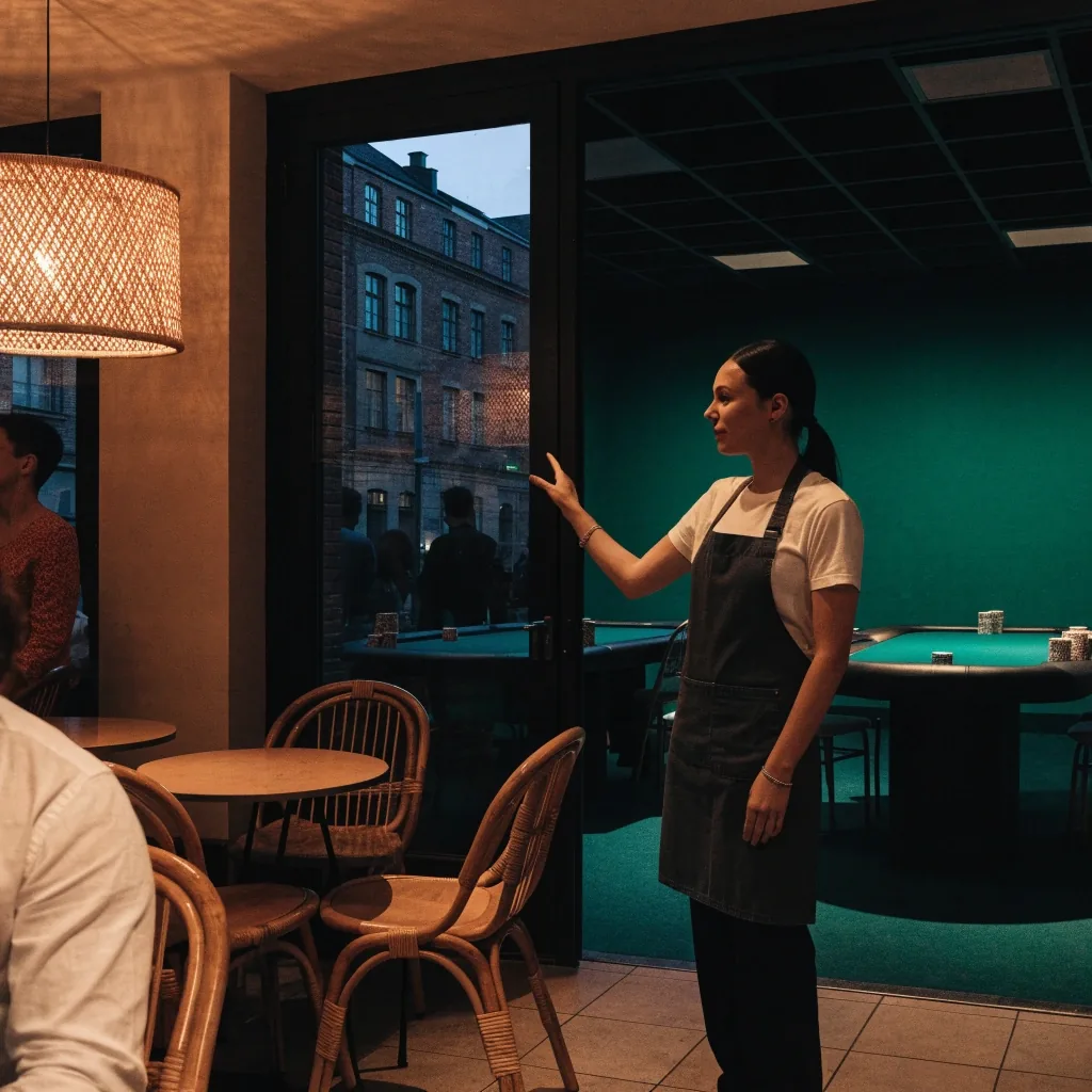 Interiér Polního Pavilonu — lounge kavárna a pokerová herna